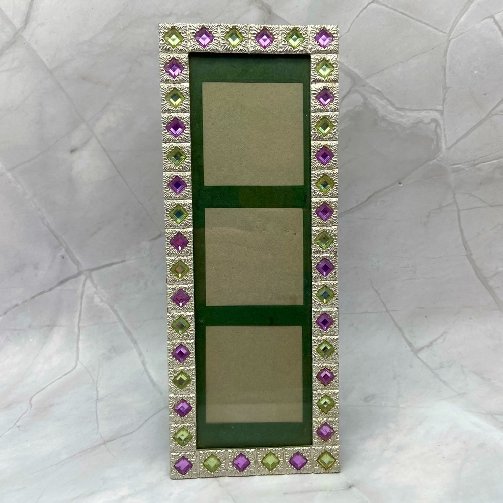 Three-picture Silver and Rhinestone Picture Frame